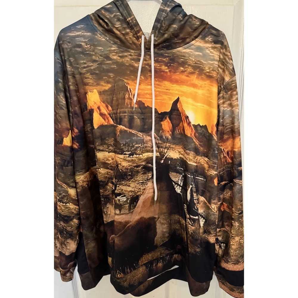 Mens Hoodie Pullover Sweatshirt 3D Print Western Theme XL‎
